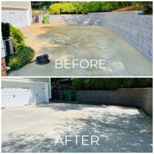 Driveway pressure washing before and after image